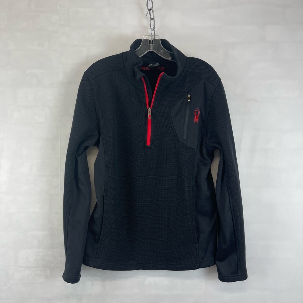 Spyder Core Knit Quarter Zip Pullover‎ Black Red Trim Size Small